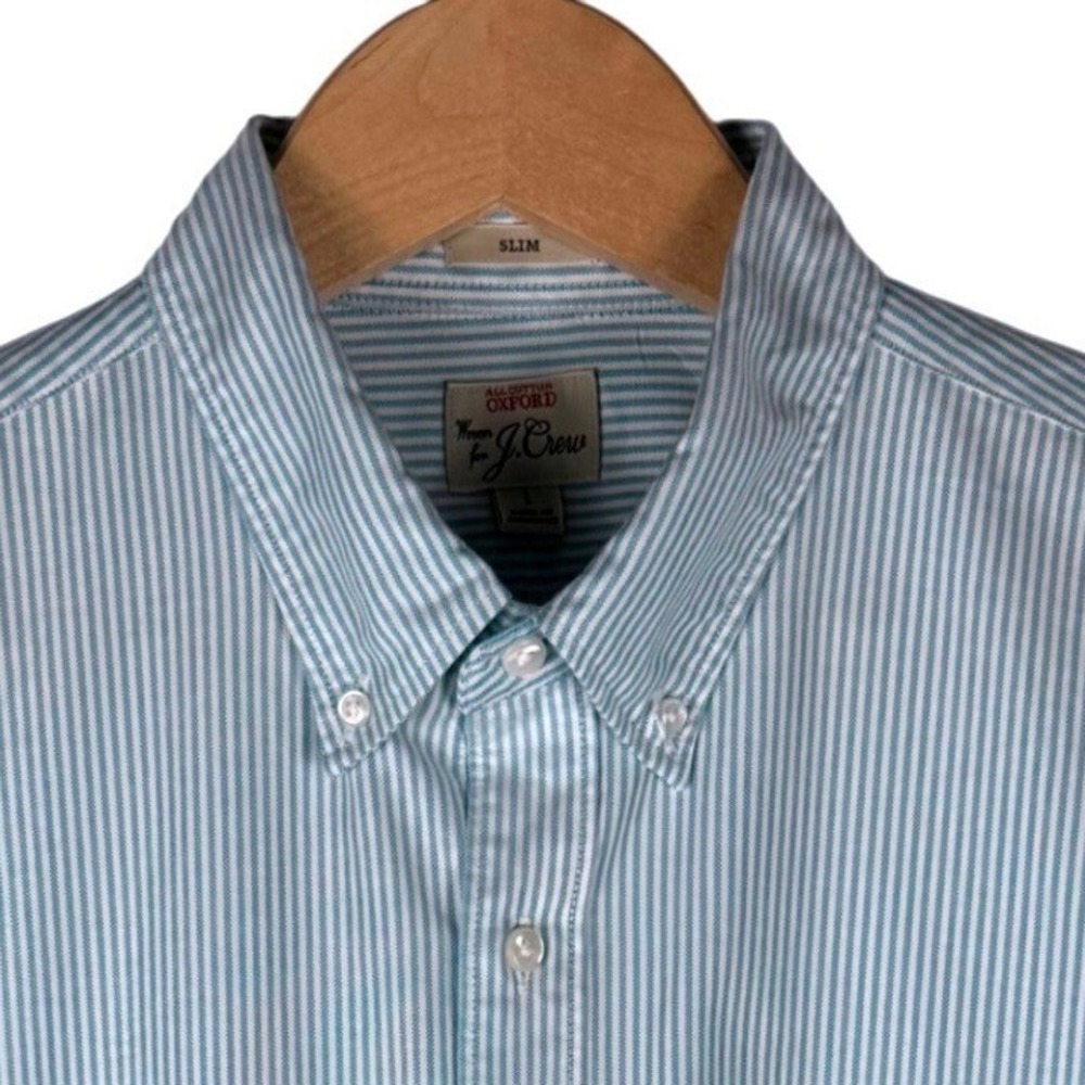 J.Crew Slim Fit Oxford Shirt Mens L Light Blue White Striped Cotton Preppy